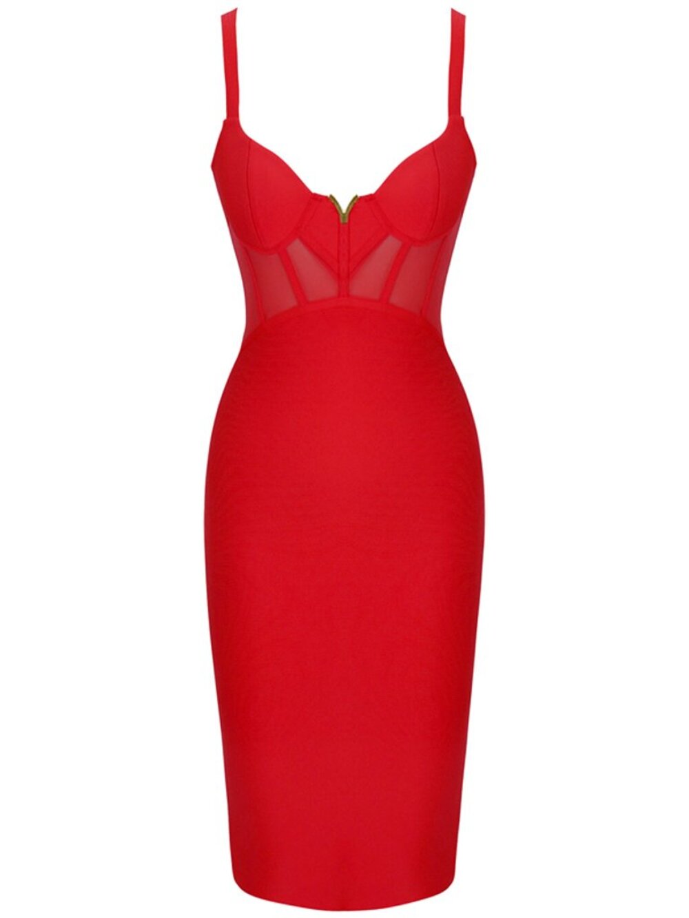 Red Corset Bust Mesh Sheer Bandage Bodycon Dress | Soft Sculpt Collection - Picture 5 of 8